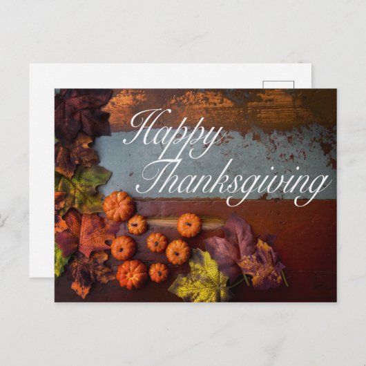 Carte Postale Bon thanksgiving Rustique Automne Feuilles Gourdes (Devant / Derrière)