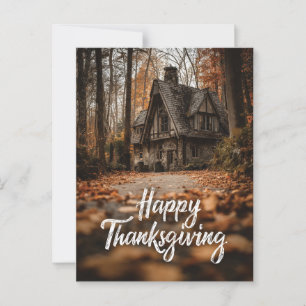 Carte Postale "Bon thanksgiving" rustique avec Cottage d'automne
