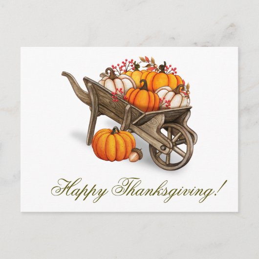 Carte Postale Bon thanksgiving Rustique Pays Citrouille Wagon (Devant)
