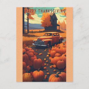 Carte Postale Bon thanksgiving Vintage Car Citrouille orange