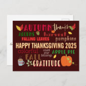 Carte Postale Bon thanksgiving WordArt Automne 2024 Brown (Devant / Derrière)