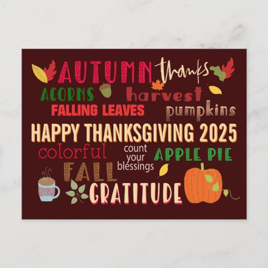 Carte Postale Bon thanksgiving WordArt Automne 2024 Brown (Devant)