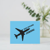 Carte Postale Bon Voyage Plan sur Blue Nom personnalisé (Debout devant)