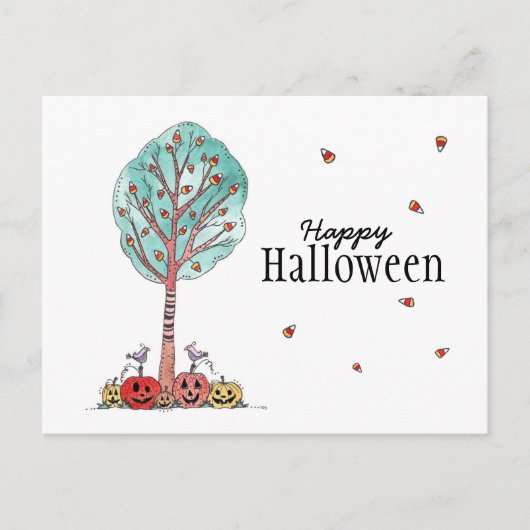 Carte Postale Bonbon Corn Arbre Jack O Lanterns Joyeux Halloween (Devant)