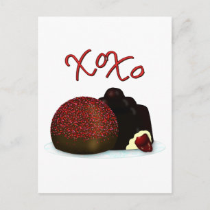 Carte Postale Bonbon Valentin XOXO et chocolat noir