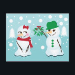 Carte Postale Bonhomme de neige avec le gui voulant un baiser<br><div class="desc">Un bonhomme de neige avec le gui,  très romantique et adorable pour la saison des vacances. Perfectionnez pour un couple à la saison des vacances.</div>