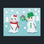 Carte Postale Bonhomme de neige avec le gui voulant un baiser<br><div class="desc">Un bonhomme de neige avec le gui,  très romantique et adorable pour la saison des vacances. Perfectionnez pour un couple à la saison des vacances.</div>