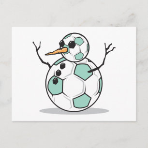 Carte Postale bonhomme de neige avec un ballon de football idiot