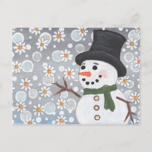 Carte Postale Bonhomme de neige dans une tempête de neige (Devant)
