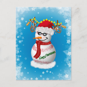 Carte Postale Bonhomme de neige de baseball décoré de snacks pop