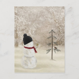 Carte Postale Bonhomme de neige de Noël avec étoile dorée
