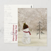Carte Postale Bonhomme de neige de Noël avec étoile dorée (Devant / Derrière)