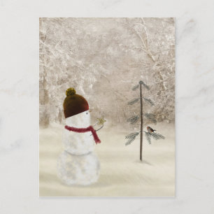 Carte Postale Bonhomme de neige de Noël avec étoile dorée