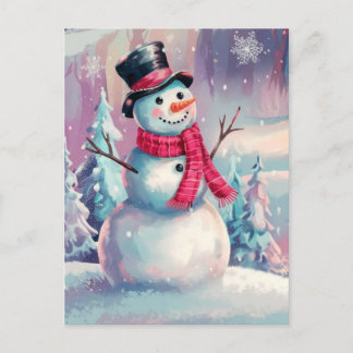 Carte Postale Bonhomme de neige et ambiance hivernale