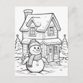 Carte Postale Bonhomme de neige festif coloriage pour enfants  (Devant)