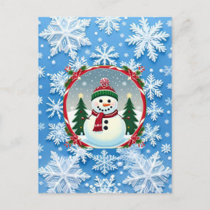 Carte Postale ❄️ Bonhomme de neige Flocon de neige Magie hiverna