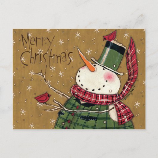 Carte Postale Bonhomme de neige investi par vert (Devant)