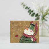 Carte Postale Bonhomme de neige investi par vert (Debout devant)