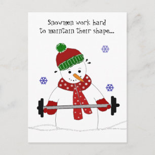 Carte Postale Bonhomme de neige levant des poids avec citation