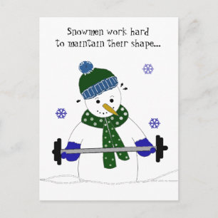 Carte Postale Bonhomme de neige levant des poids avec citation