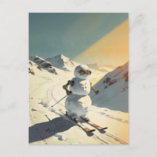Carte Postale Bonhomme de neige skieur