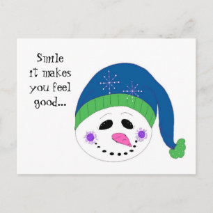 Carte Postale Bonhomme de neige souriant