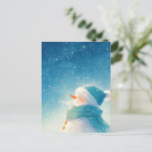 Carte Postale Bonhomme de neige souriant et fantaisiste sous un  (Debout devant)