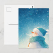 Carte Postale Bonhomme de neige souriant et fantaisiste sous un  (Devant / Derrière)