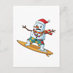 Carte Postale Bonhomme de neige surfeur Noël 2026 Vacances drôle