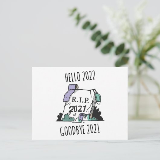 Carte Postale Bonjour 2022 Adieu 2021 Repos in Peace 2022 (Debout devant)
