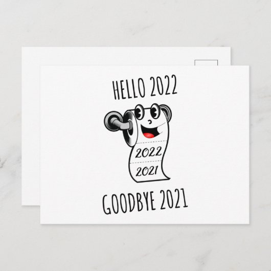 Carte Postale Bonjour 2022 Goodbye 2021 papier toilette (Devant / Derrière)