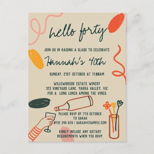 Carte Postale Bonjour 40 Quarantième déjeuner d'anniversaire du  (Devant)