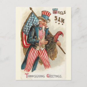 Carte Postale Bonjour à l'oncle vintage Sam Thanksgiving