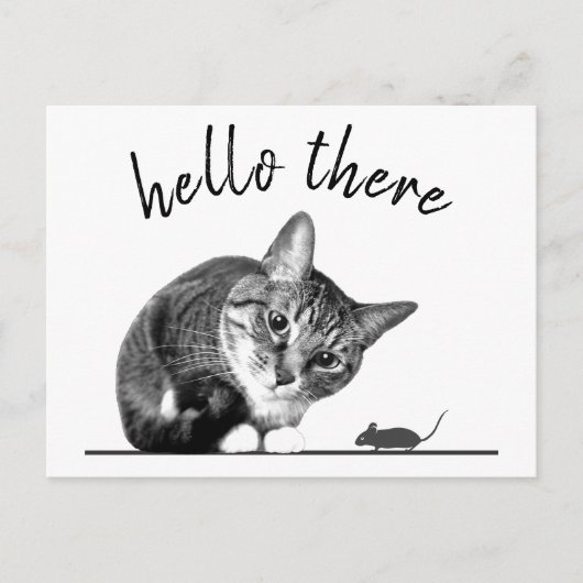 Carte Postale Bonjour & Adieu Chat et souris mignonette drôle ch (Devant)
