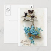 Carte Postale Bonjour Anniversaire Chien mignon et Chaussure Vin (Devant / Derrière)