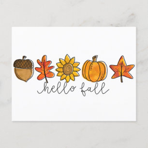 Carte Postale Bonjour Automne Acorn Sunflower Feuilles et Citrou