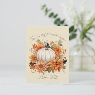 Carte Postale Bonjour Automne aquarelle fleur sauvage feuilles d