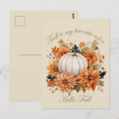 Carte Postale Bonjour Automne aquarelle fleur sauvage feuilles d (Devant / Derrière)