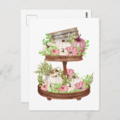 Carte Postale Bonjour Automne Citrouille et Feuille Automne Harv (Devant / Derrière)