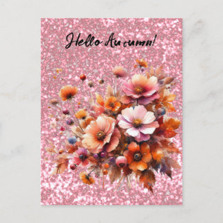 Carte Postale Bonjour Automne Wild Rose Gold Parties scintillant