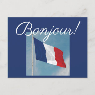 Carte Postale Bonjour ! avec le drapeau de la France