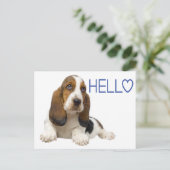 Carte Postale Bonjour Basset Hound Chien Chien Chien Bleu Penser (Debout devant)