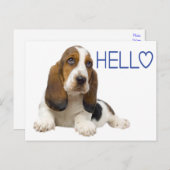 Carte Postale Bonjour Basset Hound Chien Chien Chien Bleu Penser (Devant / Derrière)