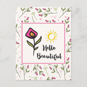 Carte Postale Bonjour Belle Jolie Fleurs sauvages et Soleil