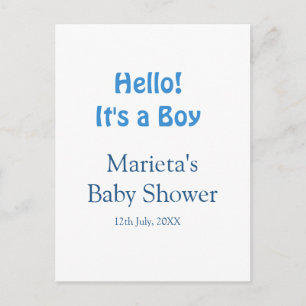 Carte Postale Bonjour C'EST UN GARÇON BABY SHOWER BLEU NOM DATE