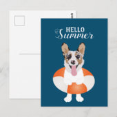 Carte Postale Bonjour Chiens de plage de Corgi été (Devant / Derrière)