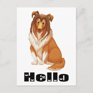 Carte Postale Bonjour chiot Colley Lassie pense à vous