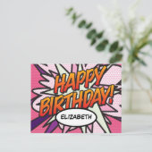 Carte Postale BONJOUR D'ANNIVERSAIRE BD Pop Art Rose (Debout devant)