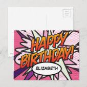 Carte Postale BONJOUR D'ANNIVERSAIRE BD Pop Art Rose (Devant / Derrière)