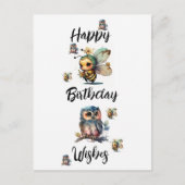 Carte Postale BONJOUR D'ANNIVERSAIRE SOUHAITE Chouettes et abeil (Devant)